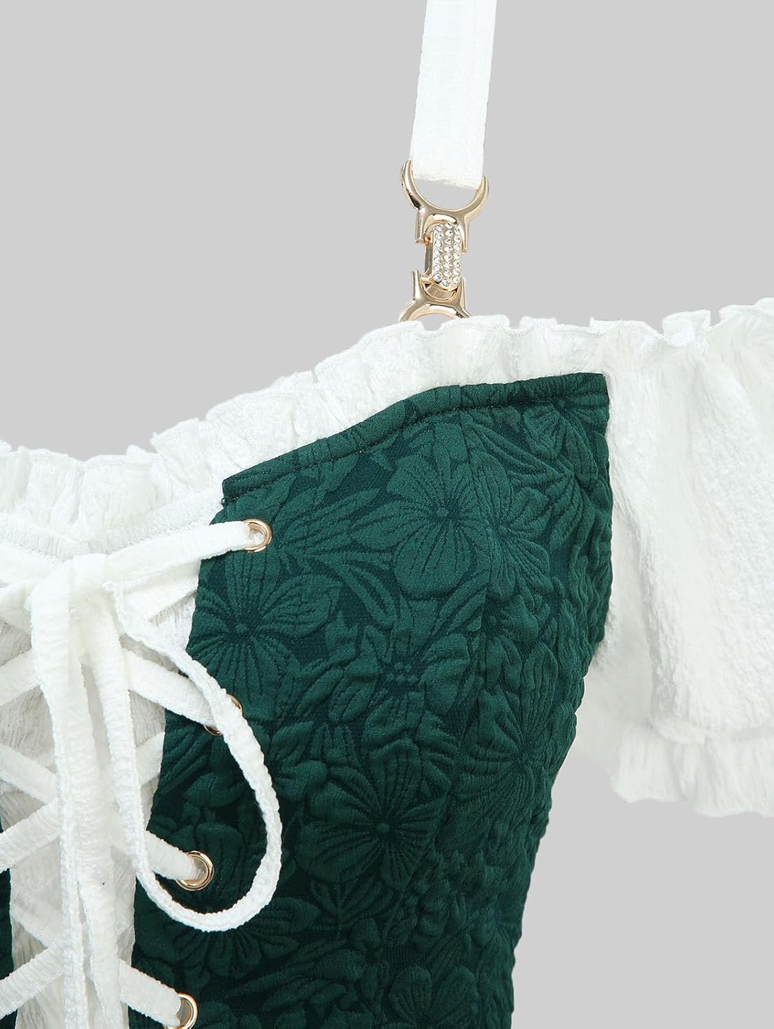 DRESSFO Renaissance Costume Women Peasant Medieval Flower Lace Up Panel Puff Sleeve Fairy Dress - Image 4