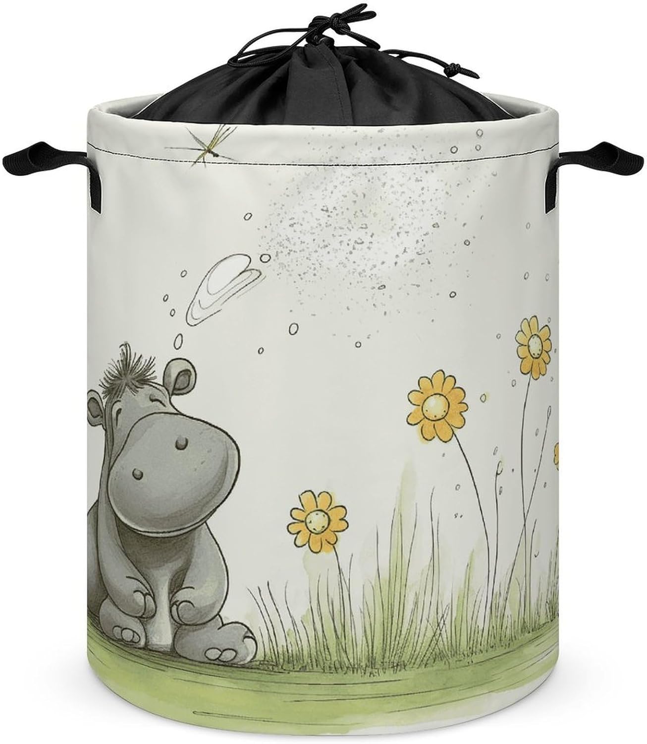 Hippo And Dandelion Laundry Basket Collapsible Clothes Hamper with Reinforced Handles Large Capacity Waterproof Laundry Bag Freestanding Laundry Hamper for Bedroom Bathroom