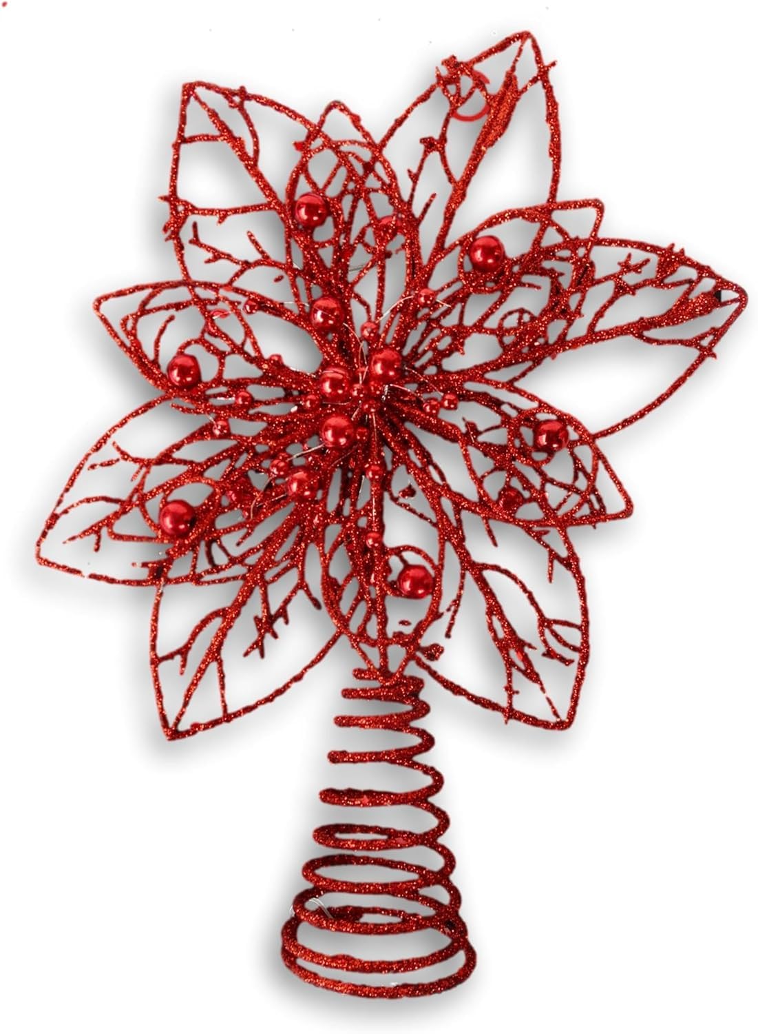 Christmas Shoppe Red Poinsettia Star Tree Topper 11.75 x 14 Inches