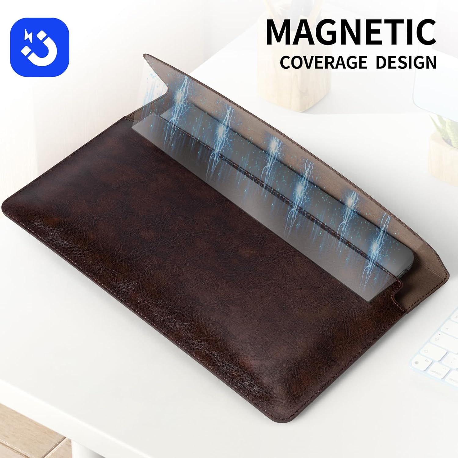 16 inch Genuine Leather Laptop Sleeve for MacBook Pro 16 Inch M4 M3 M2 M1 Pro/Max&MacBook Air 15 Inch M4 M3 M2 Case,Premium Protective Case Cover with Magnetic Closure - Vintage Mocha Brown - Image 6