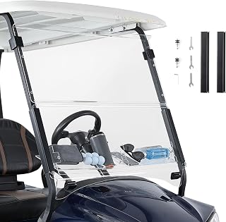 Golf Cart Windshield with Storage Basket Compatible with Club Car Precedent Gas/Electric (2004-Up), Foldable Replacement Front Windshield, Anti-UV and Impact Resistant, Patented Design