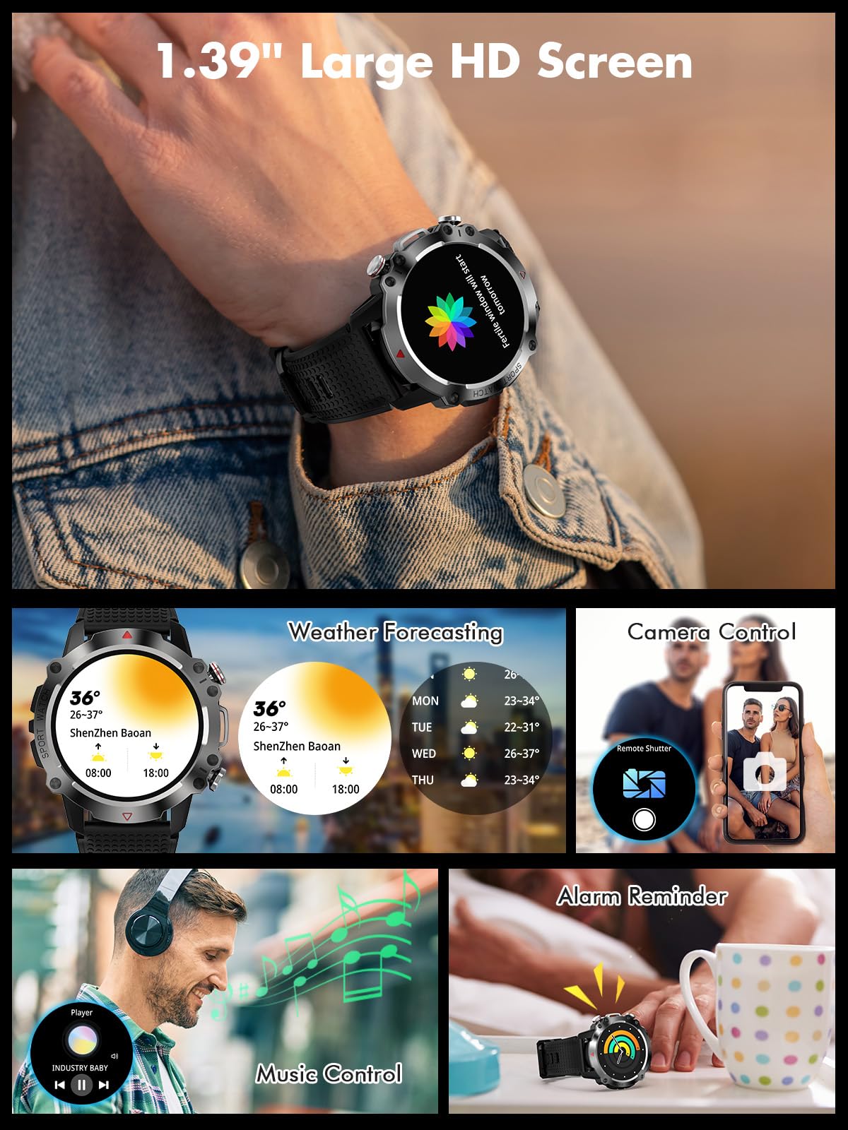smartwatch uomo con funzione telefonica, touch screen fitness tracker da 1,39", 450 mAh, orologio fitness da uomo per Android iOS con 100+ modalità sportive, contapassi, monitor del sonno per