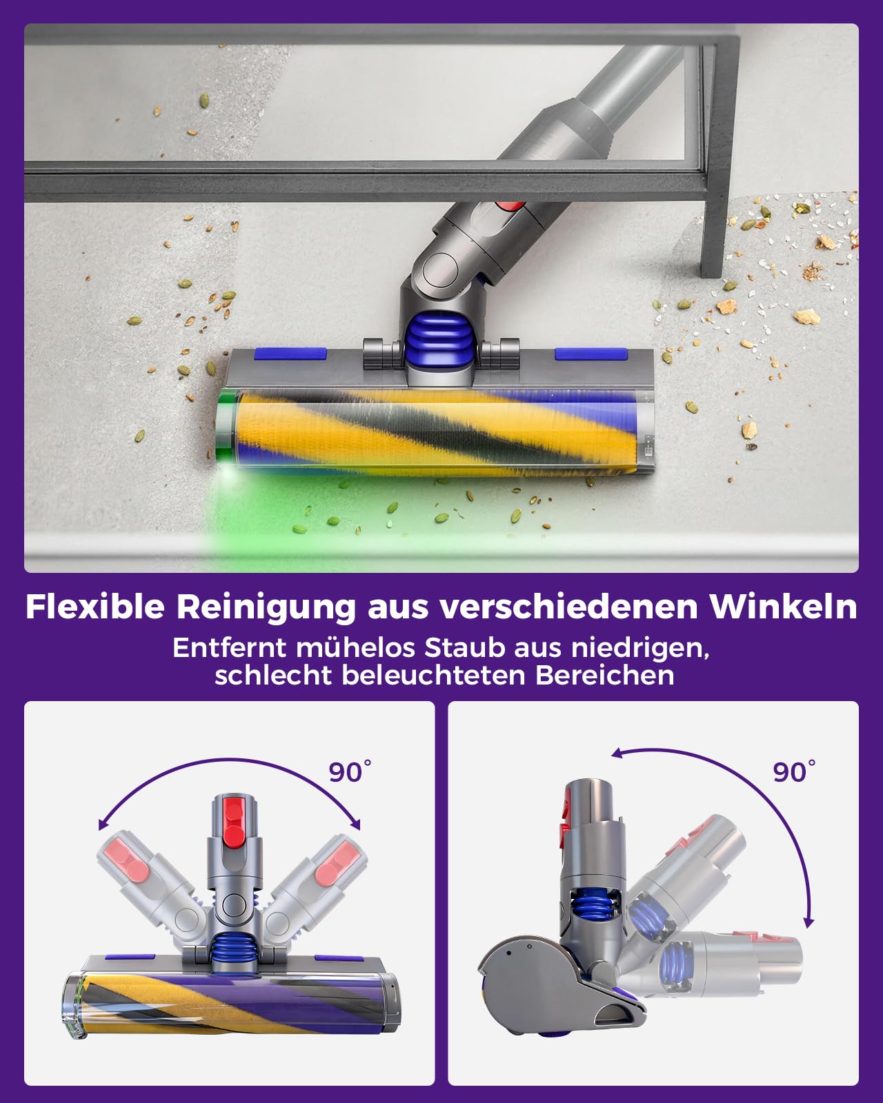 V12 Elektrische Bürste für Dyson V12 Detect Slim/Digital Slim LED-Leuchten Ersatzteile, Hartbodenaufsatz mit Stauberkennung (grünes Licht), Bürsten zubehör für Dyson V12/Digital Slim Staubsauger