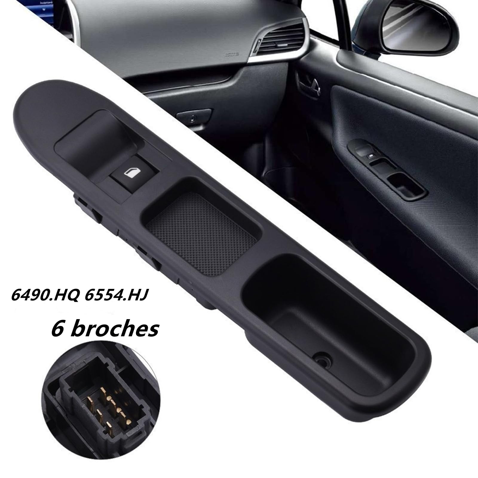 KAOLALI Commande Leve Vitre 207 Passager + Côté Conducteur 2 Pièces, Interrupteur de Lève-Vitre 207 pour Peugeot 207 Citroen c3 6554.QC, Bouton électrique Fenêtre 6 broches 6490HQ 6554HJ