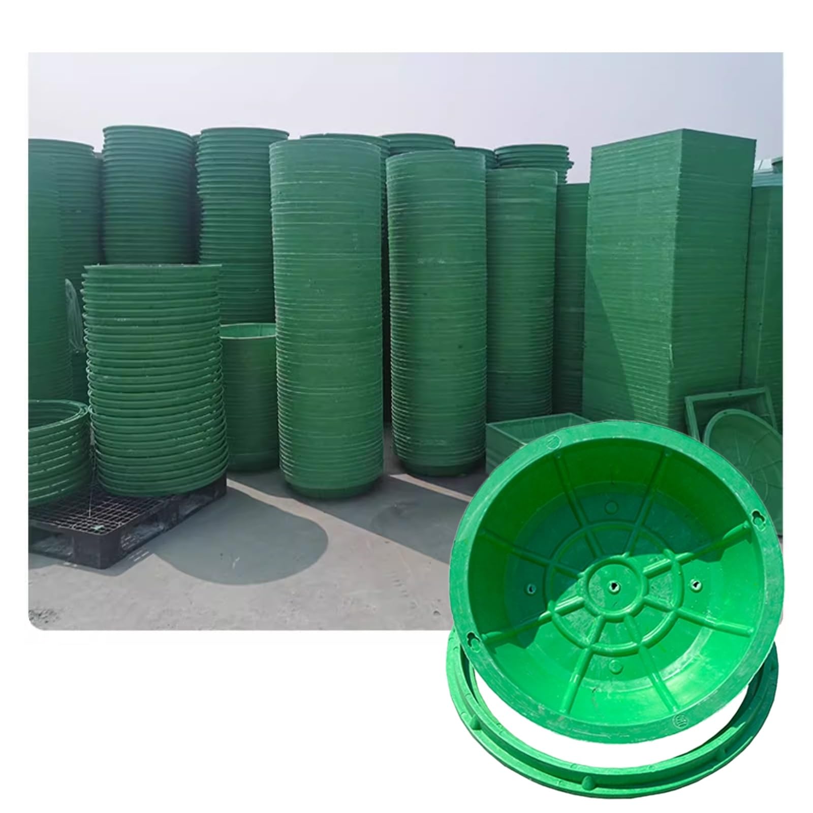 WQPMNYG Large Septic Tank Manhole Cover, Round Flush Inspection Lid with Frame for Wastewater Access, Durable Outdoor Drainage Access Cover, Heavy-Duty Sewage Inspection Cap