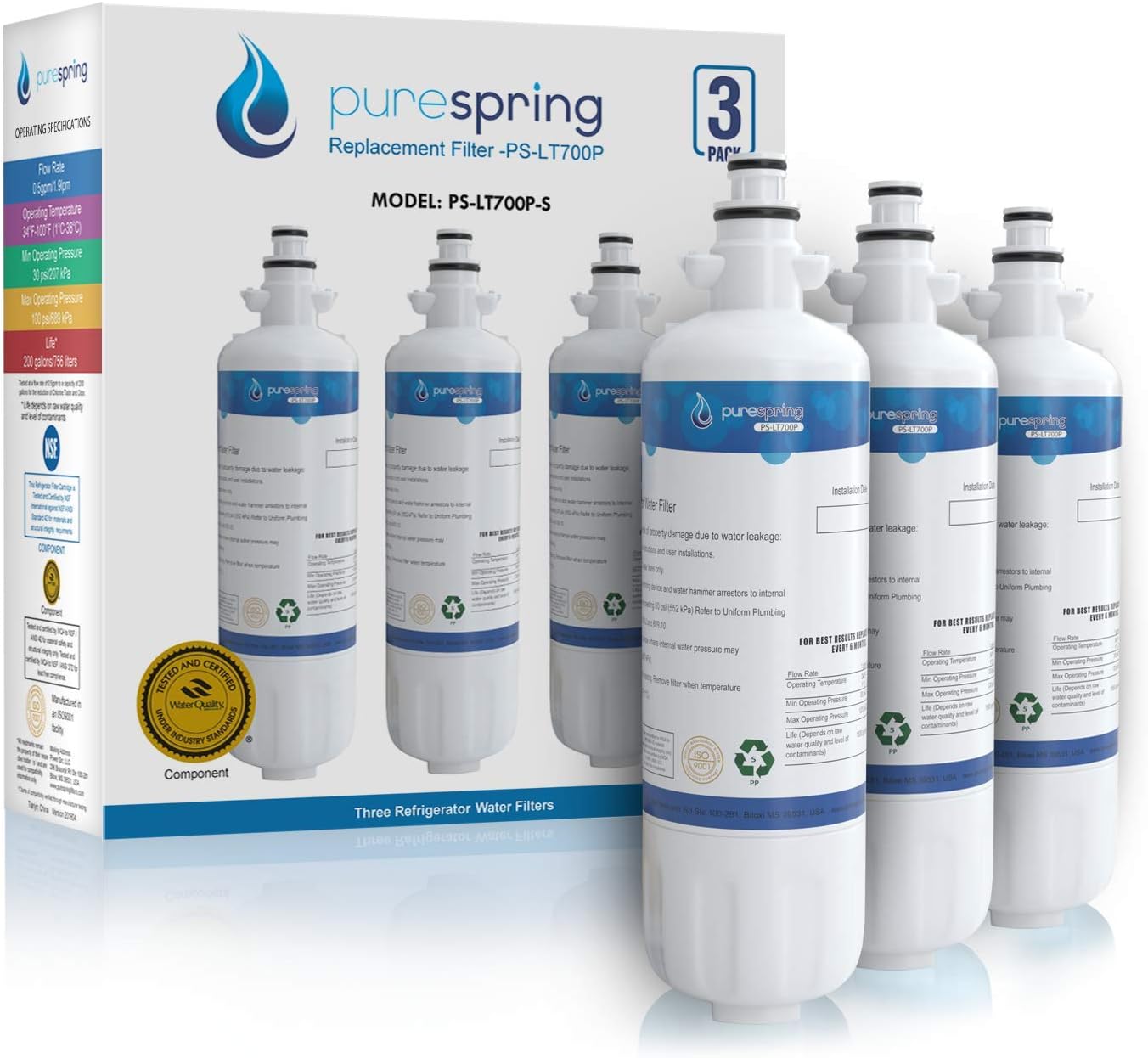 PureSpring NSF 42 Certified Replacement Refrigerator Water