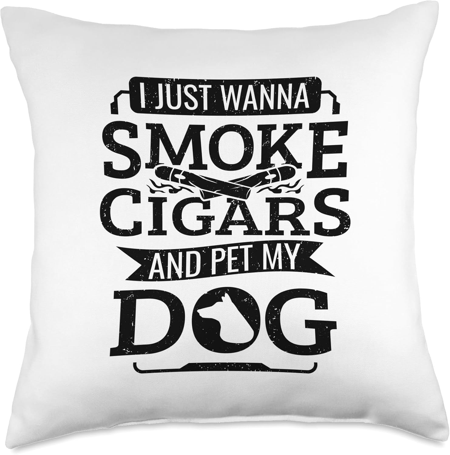 Funny Cigar Smoker Smoking Dog Owner Smoke Cigars Men Throw Pillow