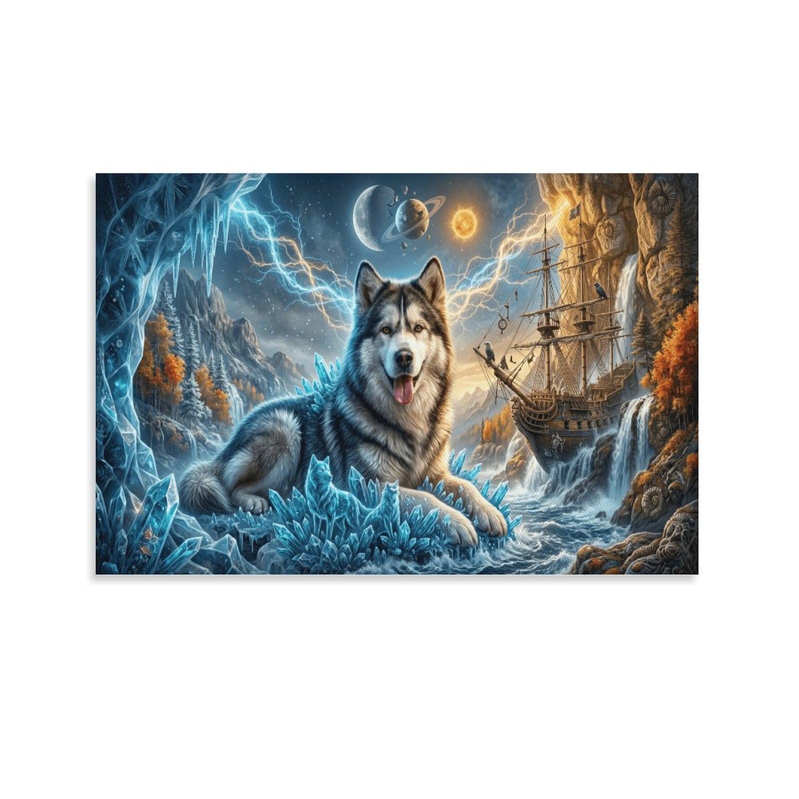 XPASHIQWC Alaskan Malamute Poster Artwork Ice Carved Crystals Giclee Canvas Prints Modern Canvas Wall Art Picture Wall Hanging for Bathroom Wall Decor 20x30inch(50x75cm)