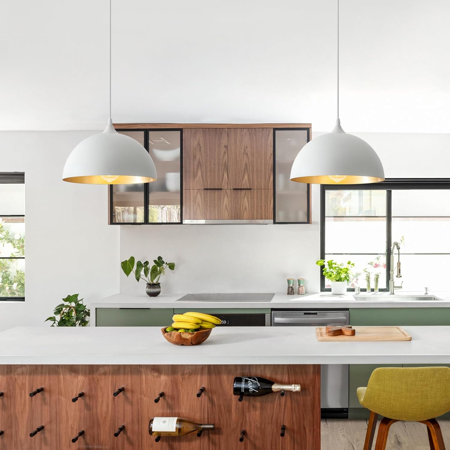 White Pendant Light 2 Pack, 11.8" Farmhouse Pendant Lights Adjustable Height, Modern Pendant Lighting for Kitchen Island Dining Room Bedroom