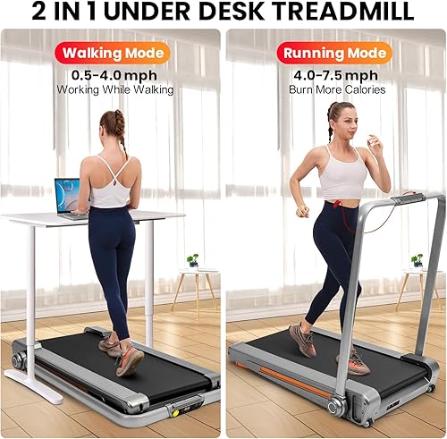 Miniatura 2 de Caminadora plegable 2 en 1 con inclinación, caminadora para oficina en casa, caminadora para debajo del escritorio, 2.5 HP, capacidad de peso de 330