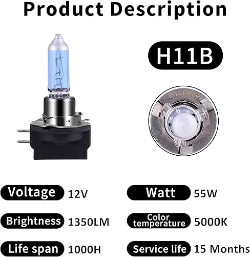 Miniatura 3 de Bombilla halógena para faros delanteros con luz súper blanca P20D 12 V60 W 5000 K, 2 unidades, larga vida útil