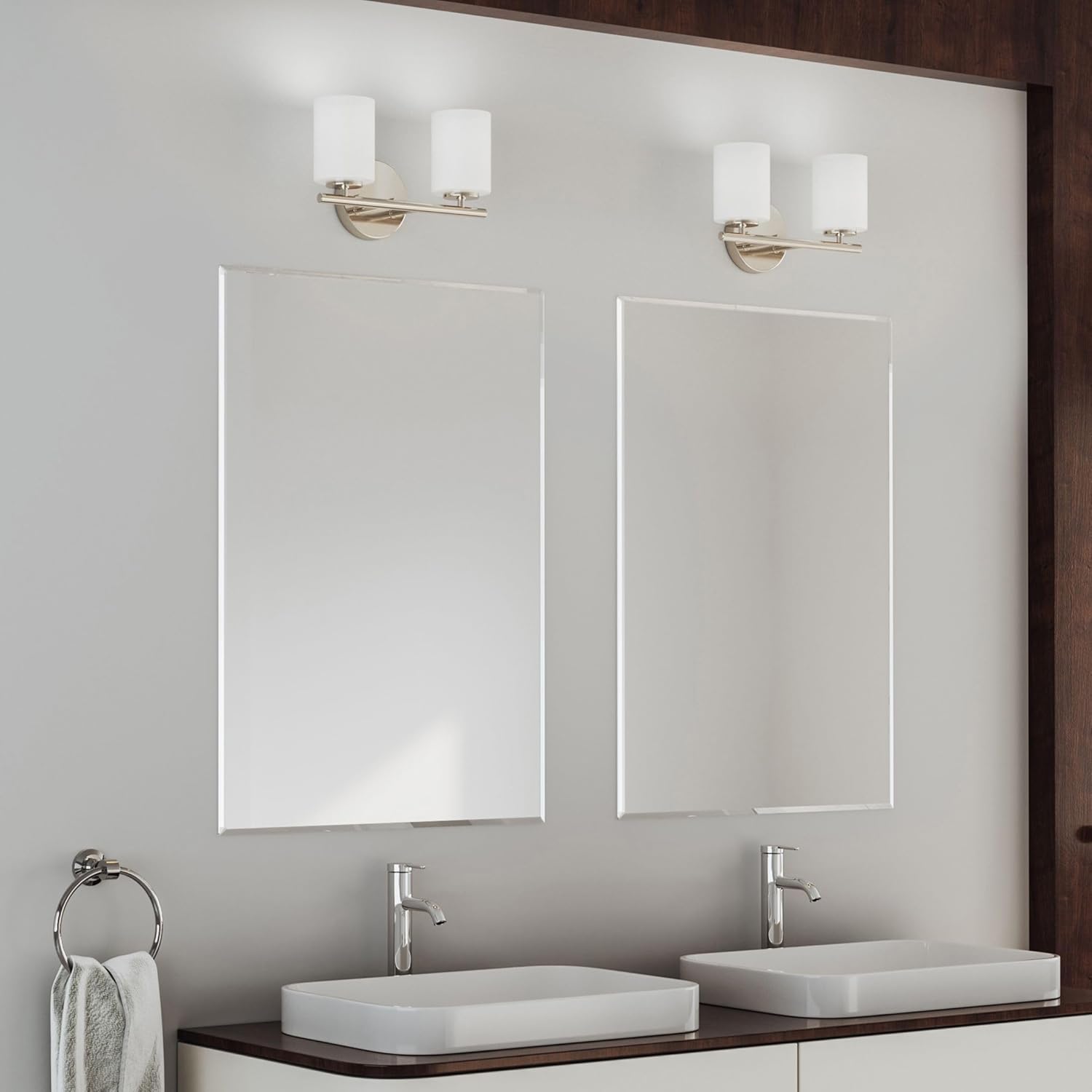 Replay Collection 2-Light Etched White Glass Modern Bath Vanity Light Brushed Nickel