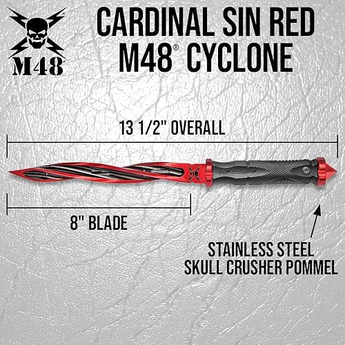 Miniatura 2 de M48 Cardinal Sin Red Cyclone Cuchillo de hoja fija  Hoja de acero inoxidable 2Cr13 de 8 pulgadas  Incluye funda para cinturón Vortec  Herramienta