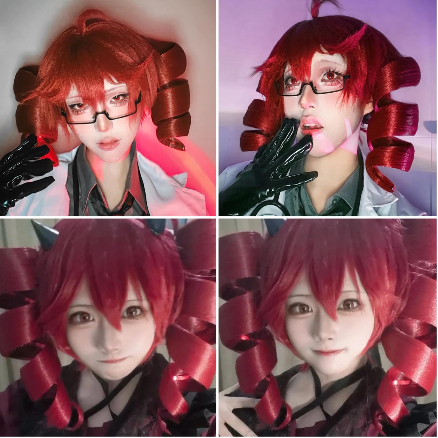 Women Red Cosplay Wig with Adjustable Anti-Gravity Ponytails Synthetic Heat Resistant Wig (Red #A)