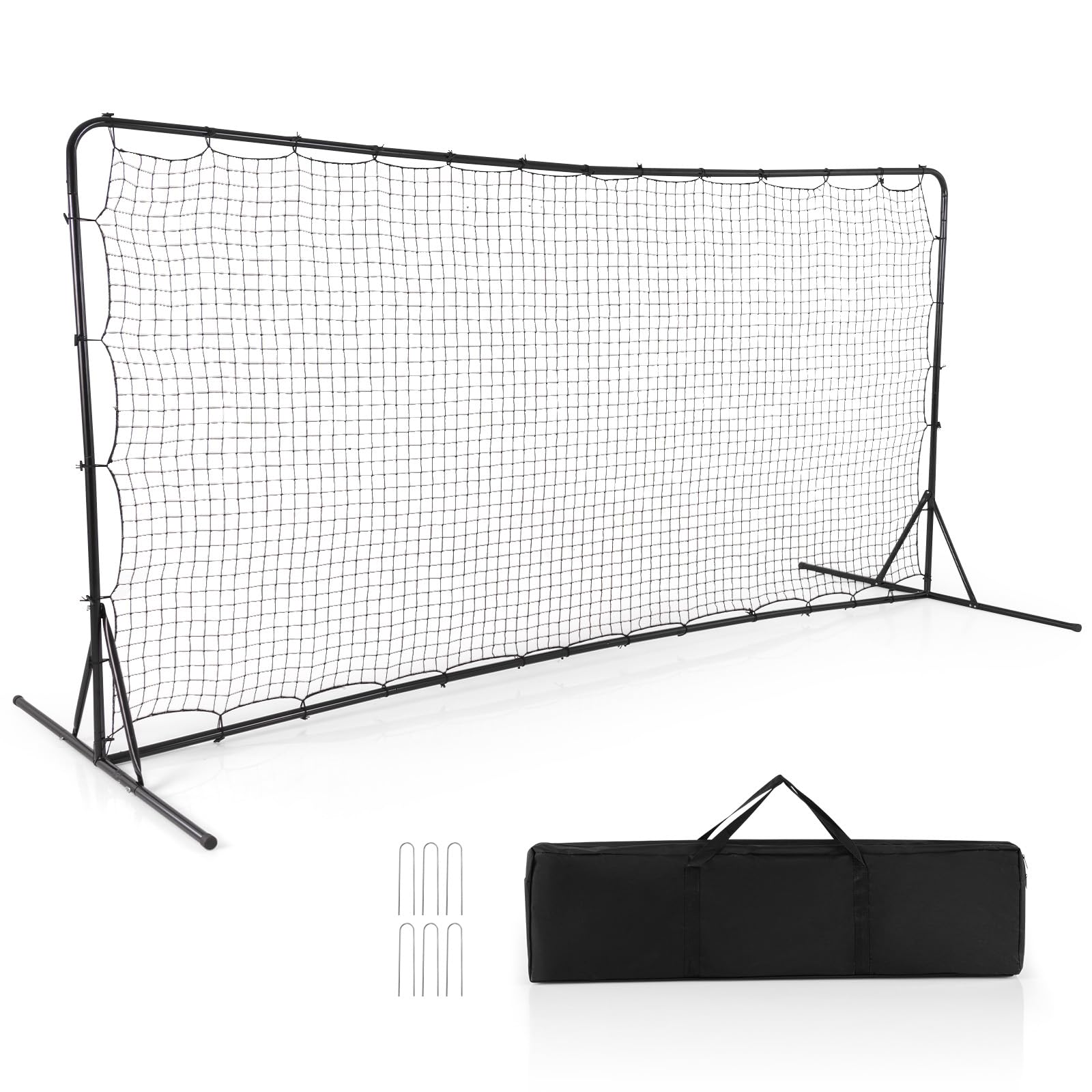 GYMAX Football Rebounder Net, 12 x 6FT Portable Soccer Trainer Equipment with Carrying Bag, Football Net Training Aid for Skills Training