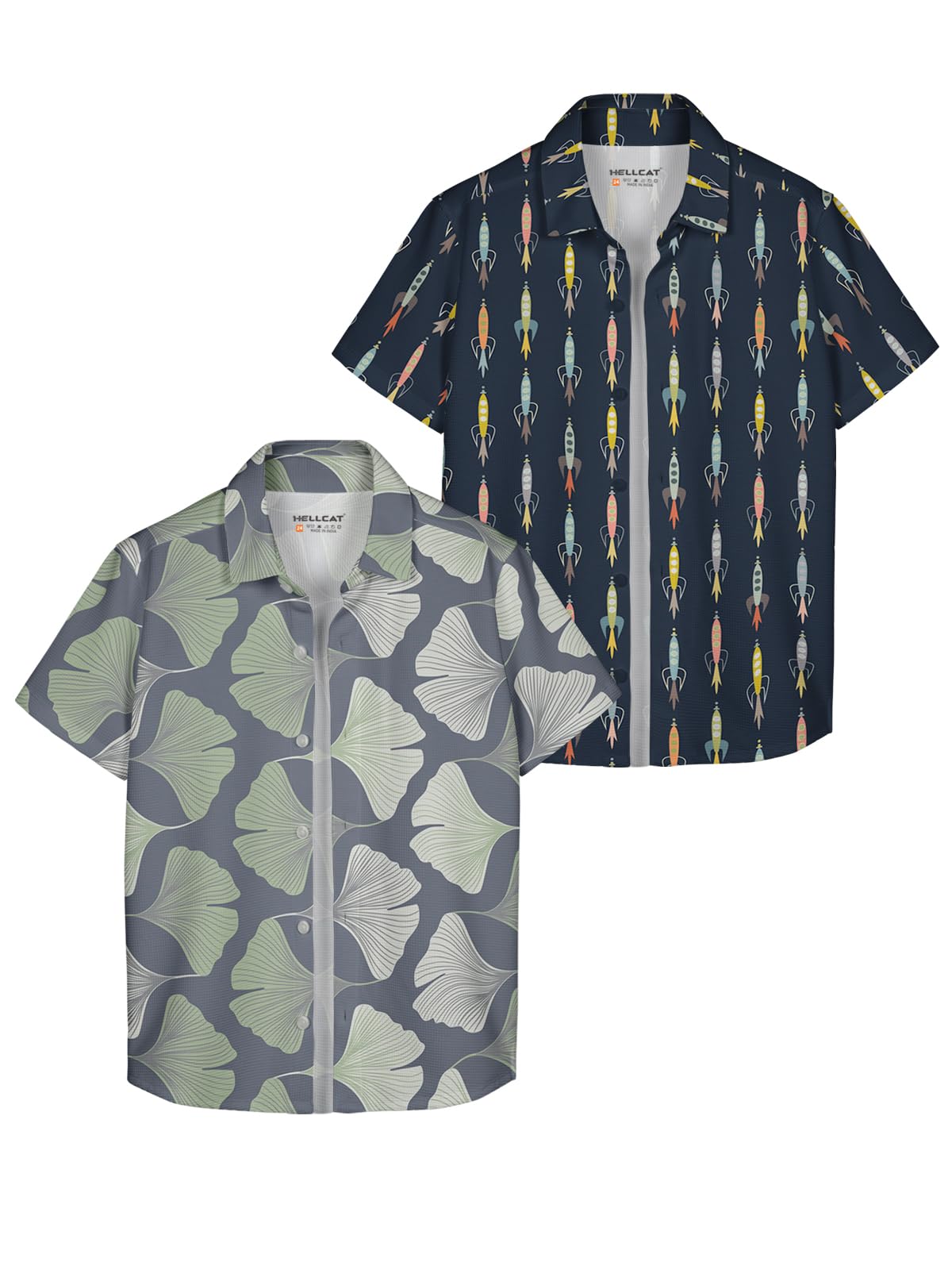 HELLCAT White, Dark Blue Trendy Regular Fit Printed Causal Shirt for Boys - Pack of 2