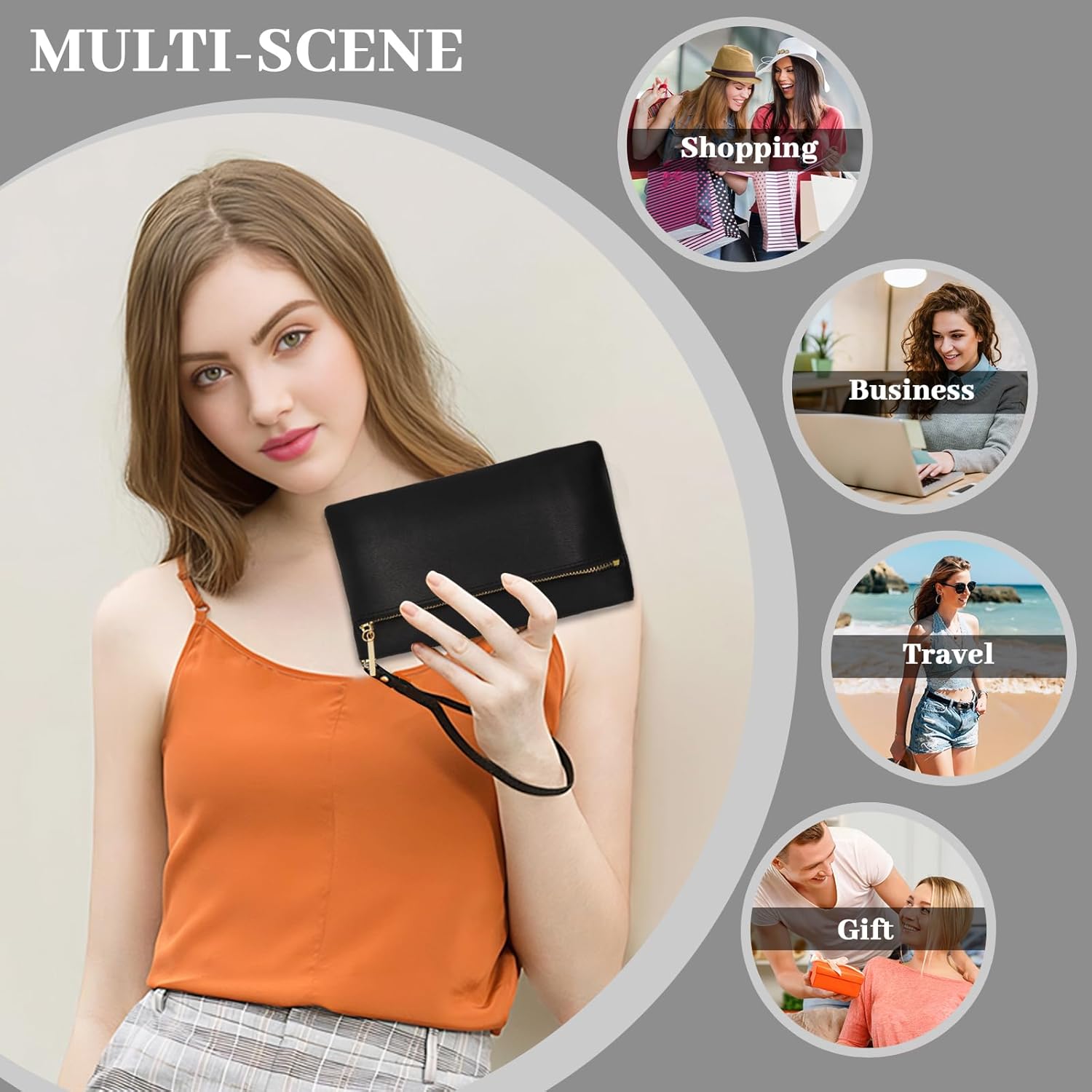 LJCZKA Small Leather Wristlet Wallet for Women Clutch Handbags Purses Cellphone Credit Card Holder Pocket with Wrist Strap - Image 8