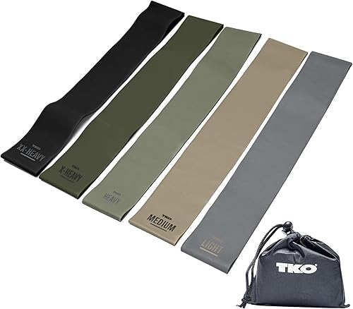 TKO Power Loop - Juego de 5 bandas de resistencia para ejercicio variado, incluyendo terapia física, estiramiento, entrenamiento de fuerza, bandas