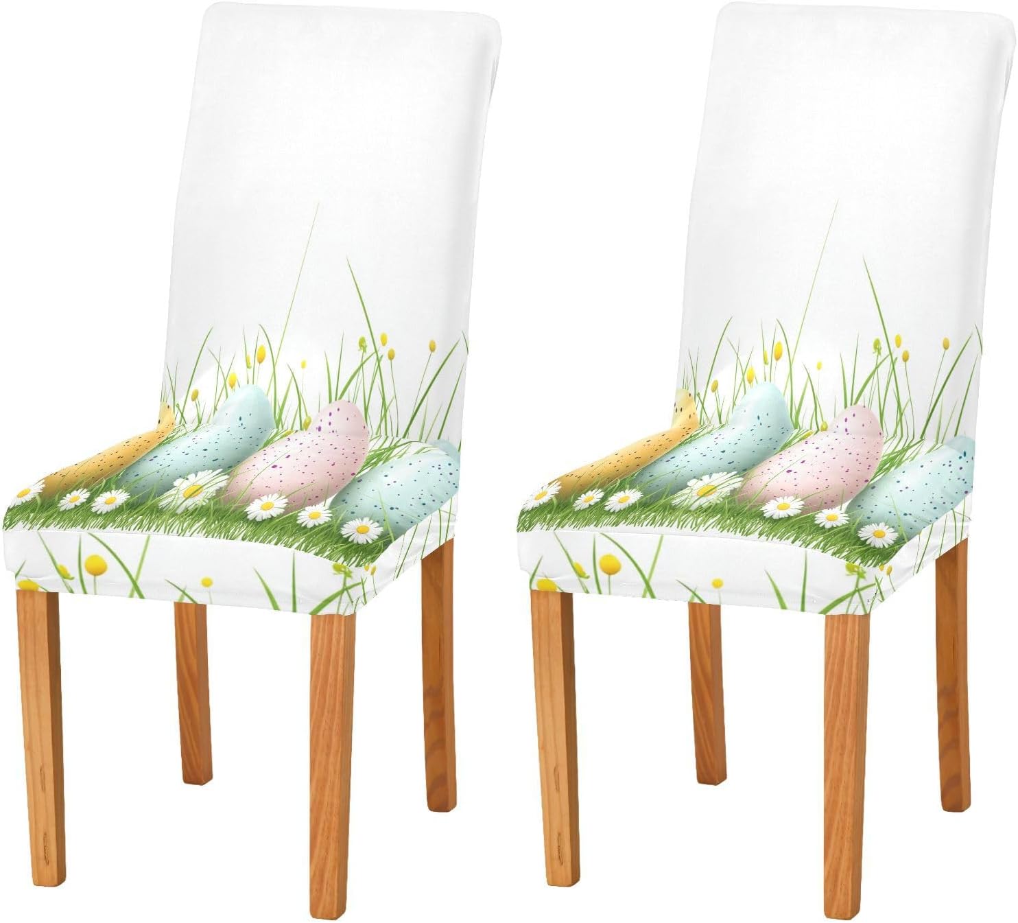 ALAZA Chair Covers for Dining Room, Easter Eggs Green Grass and Chamomile Stretch Chair Cover Sets Chair Protector Removable Washable for Ktichen Restaurant Hotel