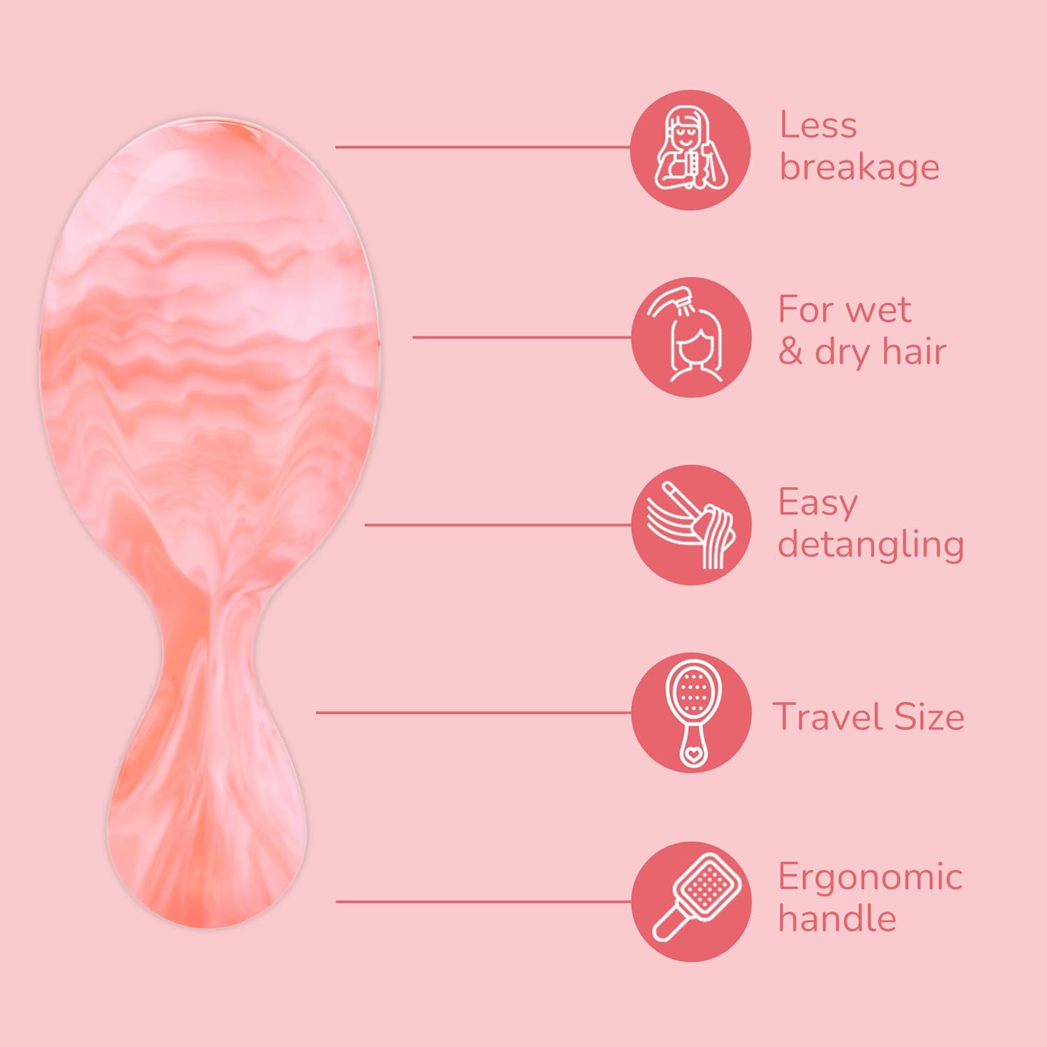Wet Brush Mini Detangler Hair Brush for Gentle Knot Removal, Travel Size, Soft Bristles for Pain-Free Detangling, Less Breakage, Works on All Hair Types, Limited Edition, Summer Treat Strawberry