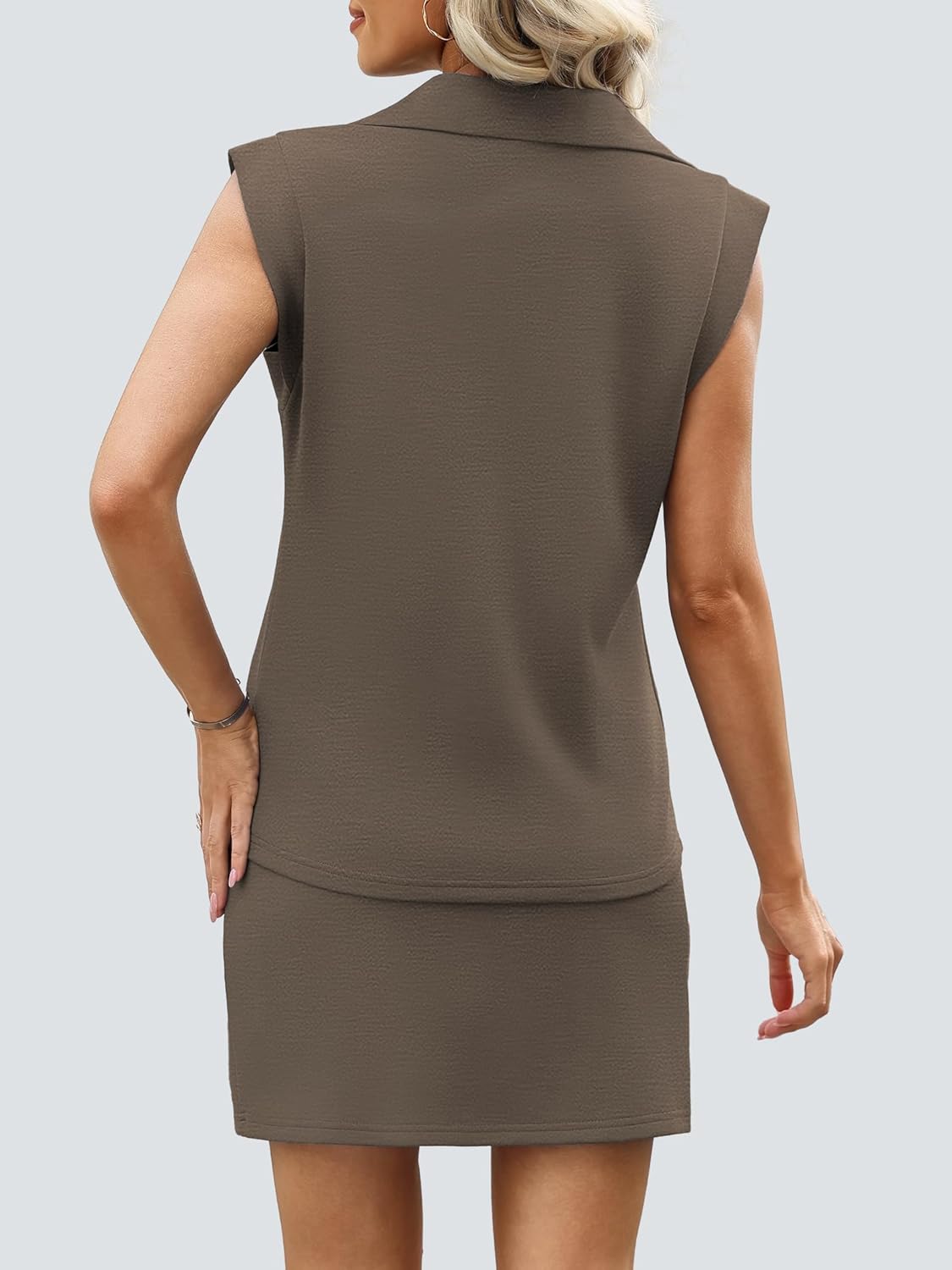 Casly Lamiit 2 Piece Skirt Sets for Women Summer Half Zip Travel Outfits Cap Sleeve Lapel Tops Matching Tennis Skirt - Image 4