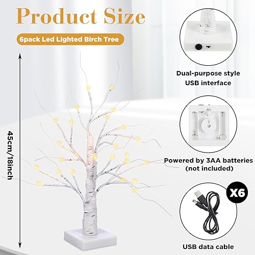 Miniatura 8 de Árbol de abedul iluminado con luz LED, decoración del hogar, regalos para mujeres, abedul artificial iluminado, funciona con pilas o USB