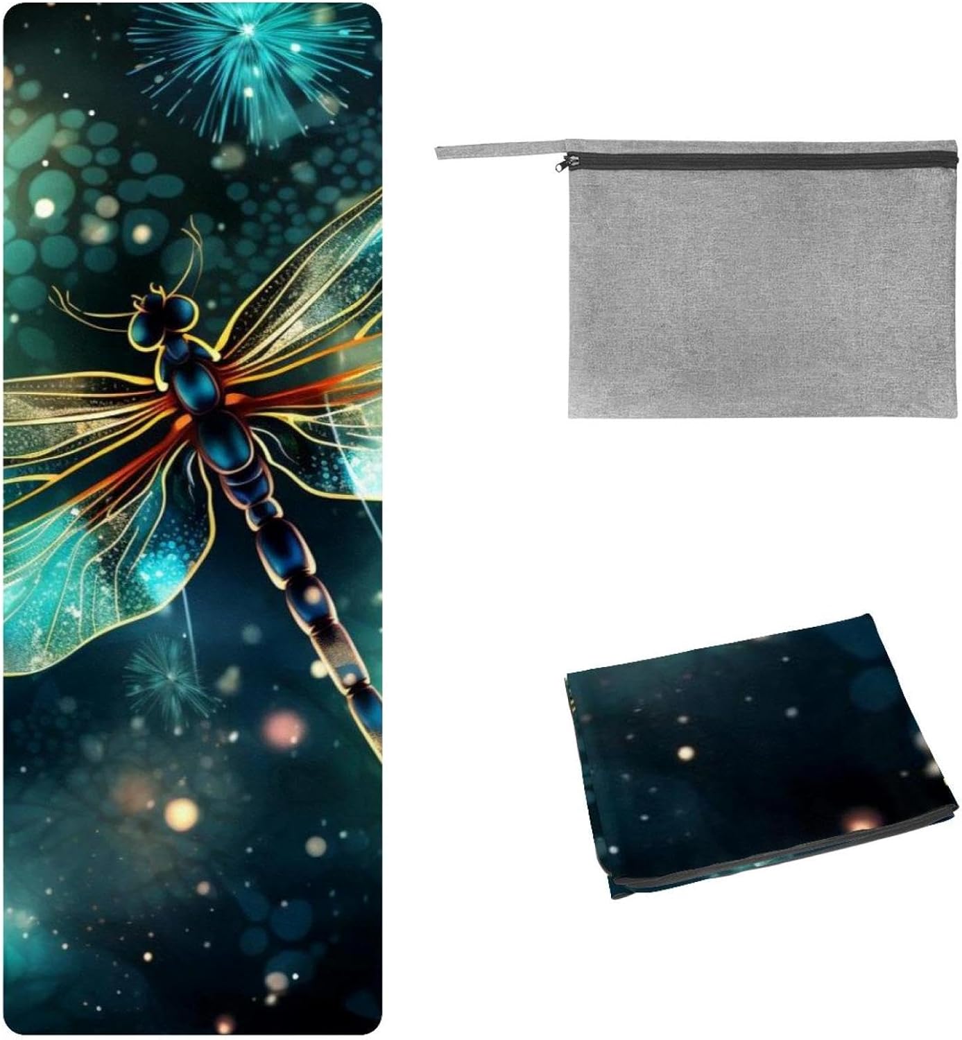Yoga Towel, Dragonfly Pattern Non Slip Sweat Absorbent Hot Yoga Mat Towel for Hot Yoga, Pilates and Fitness - 72.8" x 26.8"