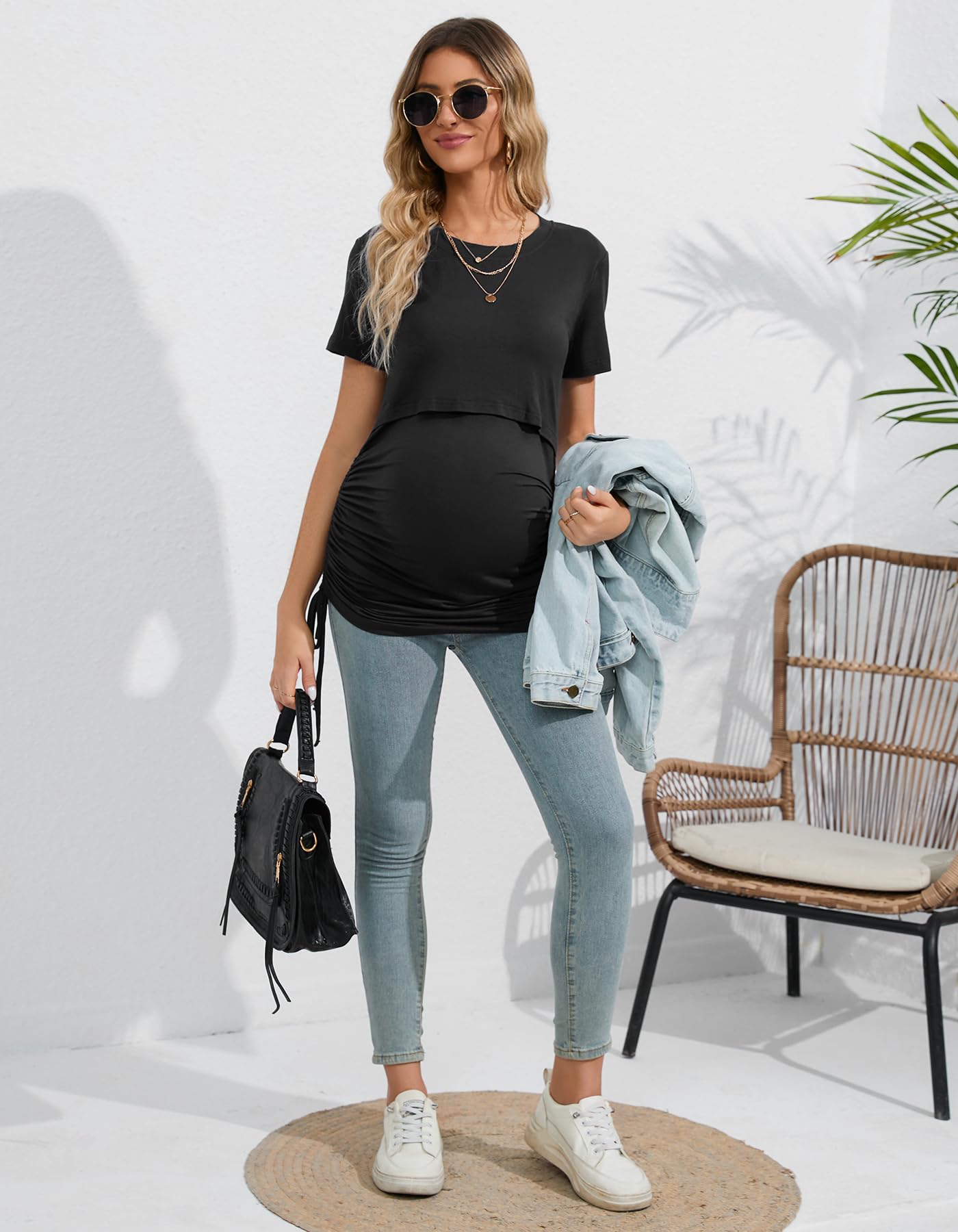 Sosolism Vestito Donna Allattamento Maniche Corte Abito Donna Allattamento Premaman Donna Estivo Casuale Gravidanza Abbigliamento maternità Top
