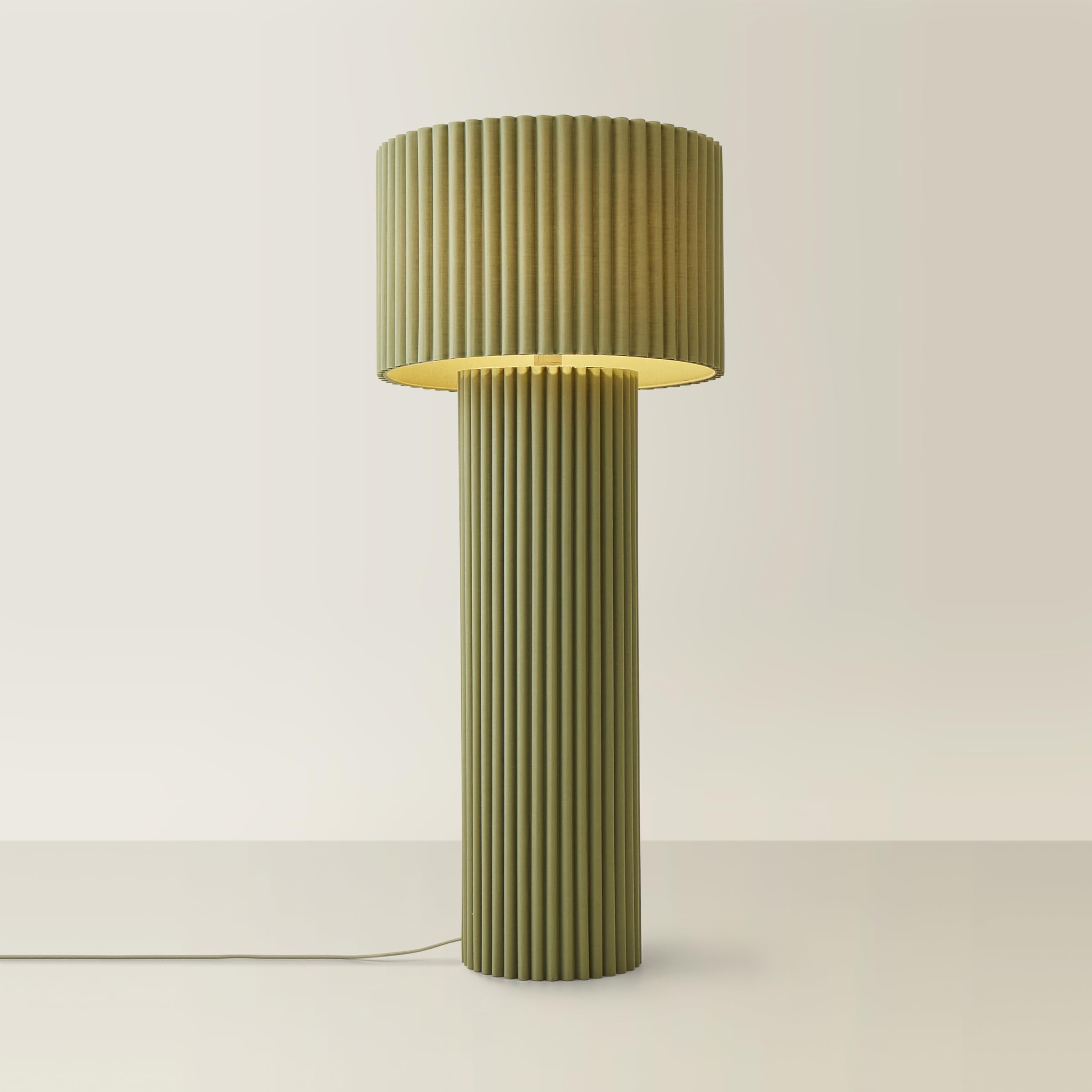 ValueLights | Lenny Moss Green Drum Lamp Shade Colour Drench Ribbed Fabric Midi Floor Lamp | Floor Lamps, Home Décor & Improvement Essential