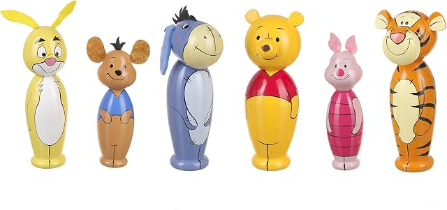 Winnie The Pooh Wooden Skittles - Bowling Set Skittles Game Kids, Indoor, Outdoor Garden Games - Winnie Figures for 2 Year Olds, Toddler - Official Licensed Winnie The Pooh Gifts by Orange Tree Toys