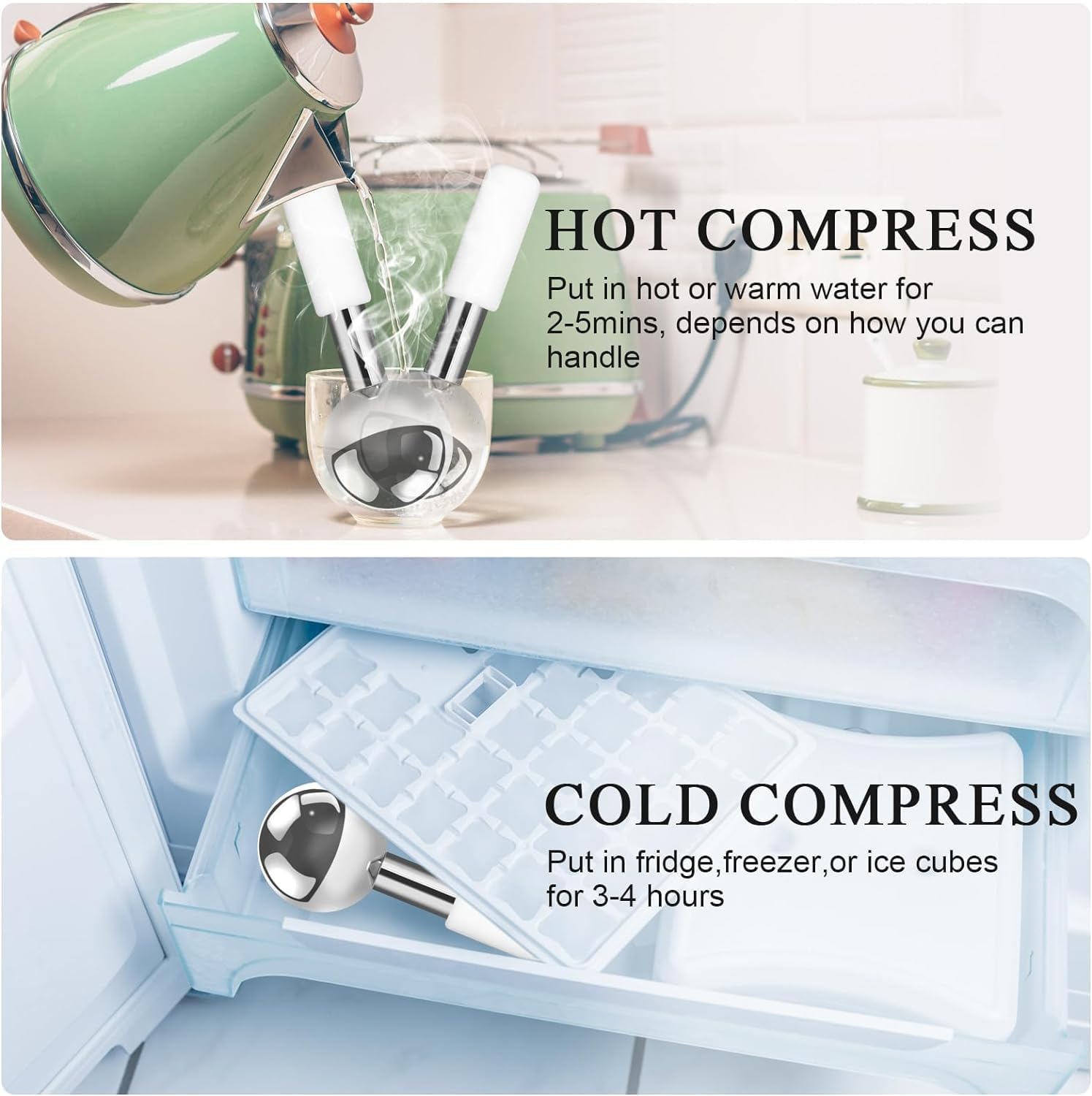 Ice Globes Stainless Steel Beauty Facial Massagers for Face & Eyes, Premium Unbreakable Stainless Steel Cryo Sticks for Beauty Routines, Facials Cold Rollers Cooling Globes(Silver,2Pack) - Image 4