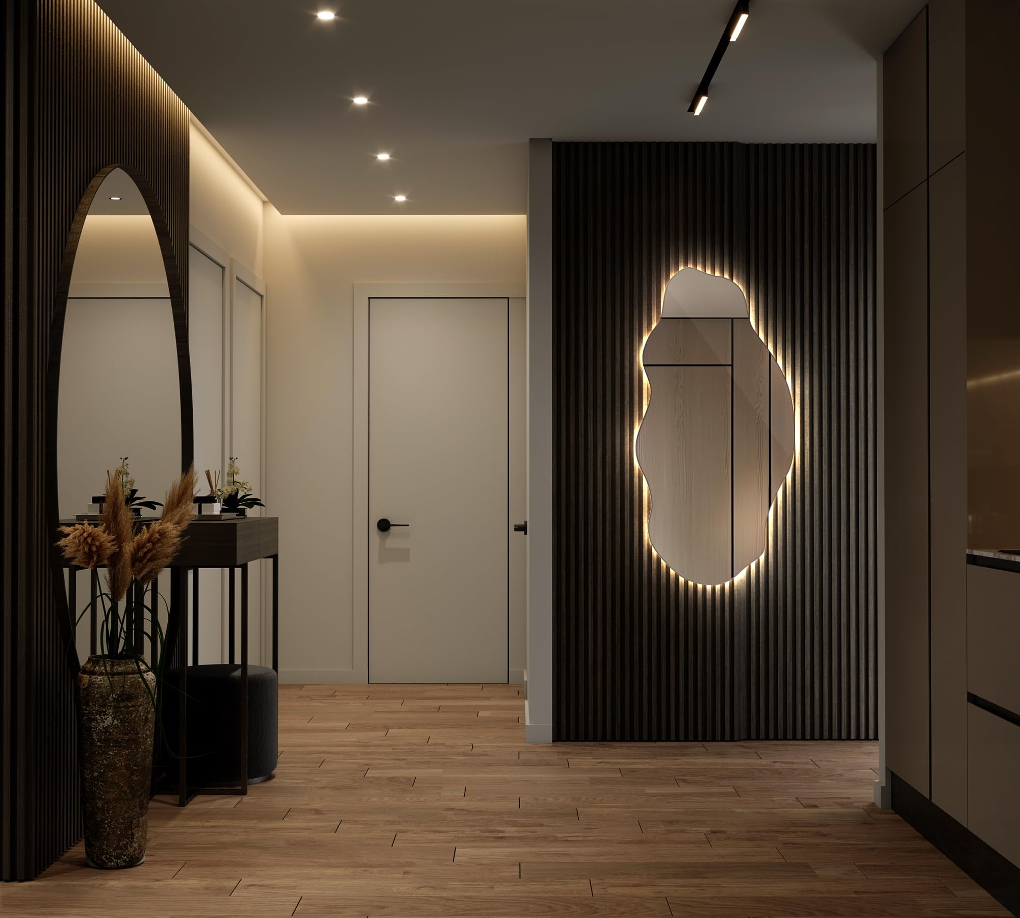 Tulup Specchio LED 50x100 cm Grande Moderno Irregolare Organico Asimmetrico Macchia per Bagno Soggiorno Verticale con illuminazione Luce neutra