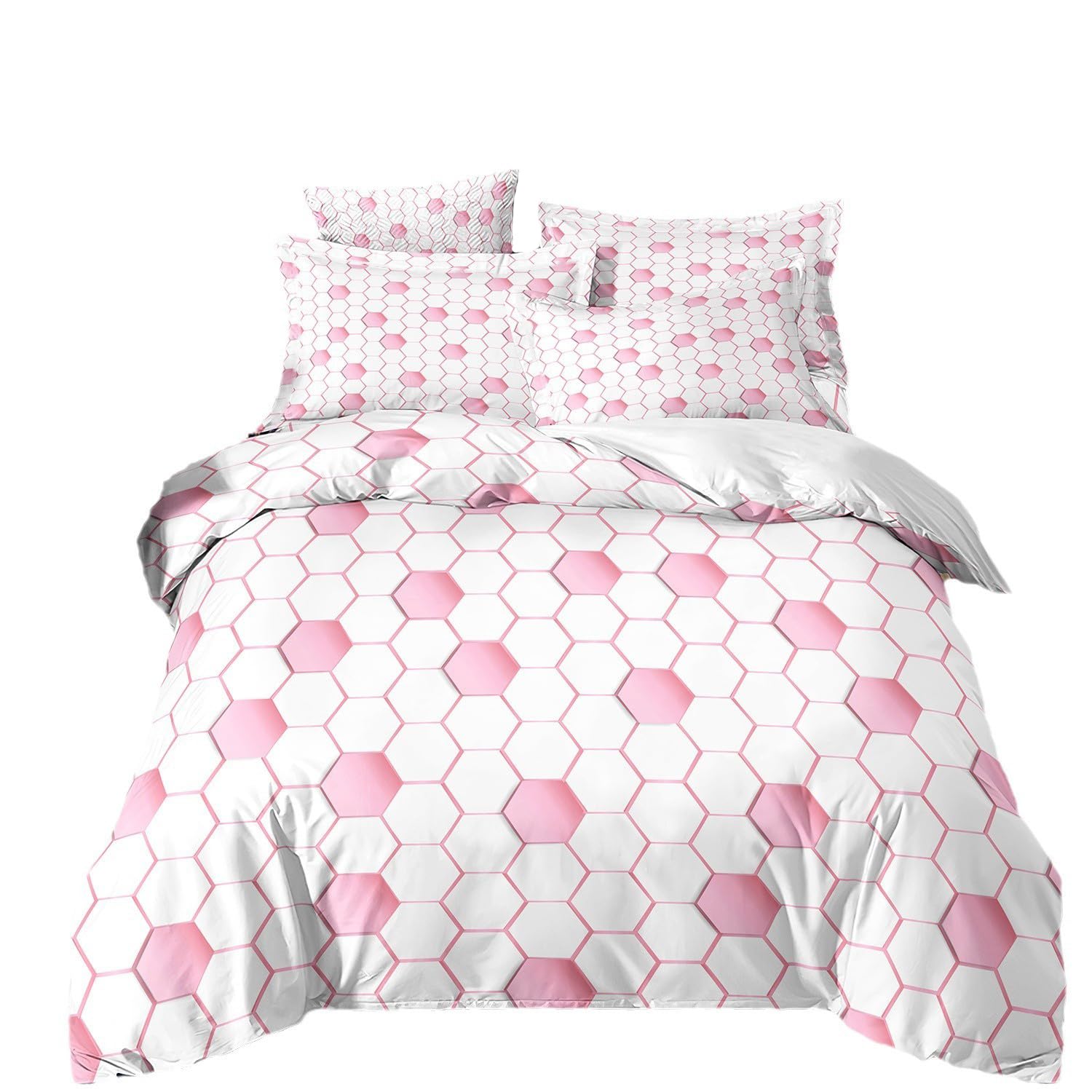 Parure de lit confortable au design géométrique raffiné blanc et rose pour adulte exigeant