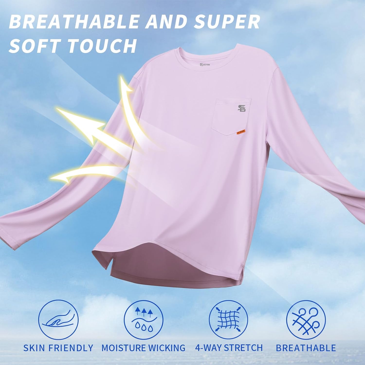 Mens Men's Rash Guard Shirts UPF 50+ Moisture Wicking Long Sleeve with Chest Pocket Quick Dry Lightweight - Image 4