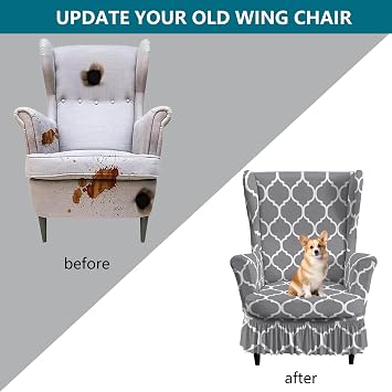 Wingback Chair Slipcover with Skirted Bottom, Wingback Sofa Covers with Arms, Wingback Chair Covers 2 Pc, Armchair Covers Living Room (12)