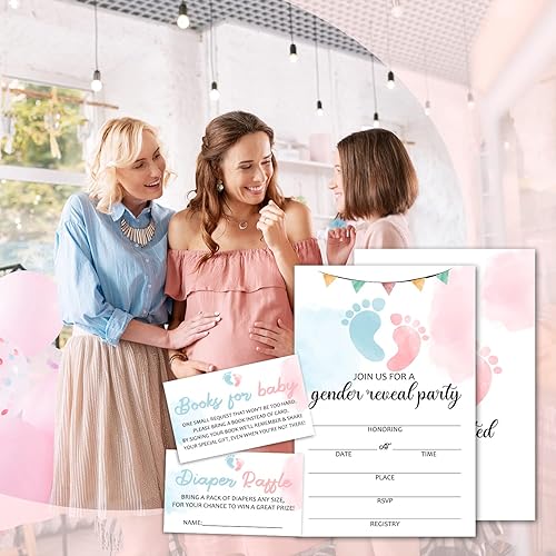 Miniatura 10 de Greenery - Tarjetas de invitación para baby shower con sobres, boletos para rifas de pañales, juego de 100 piezas para bebé, fiesta de revelación de