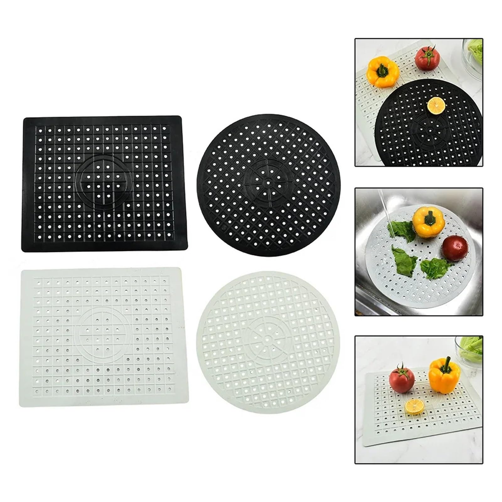 2 Alfombrillas aislantes de Goma for Cocina, Almohadilla for escurrir el Fregadero, Impermeables y Antideslizantes para Ollas y Sartenes Calientes(Black,Rectangle)