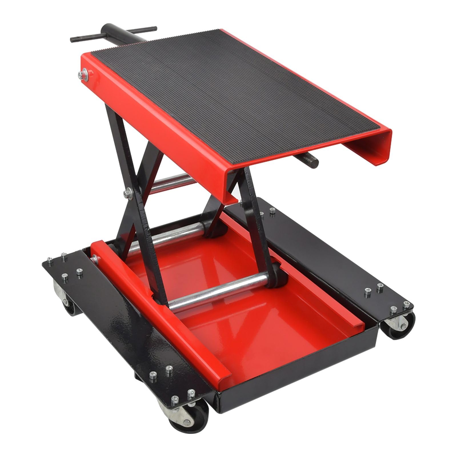Cric de Moto Levage 500 kg Hauteur 130-407mm Pont élévateur Moto Chariot en Acier Plate-Forme Cric de déplacement Élévatrice Moto Lève Sécurisée Table Réparation Quad ATV Atelier Rouleaux à 360°