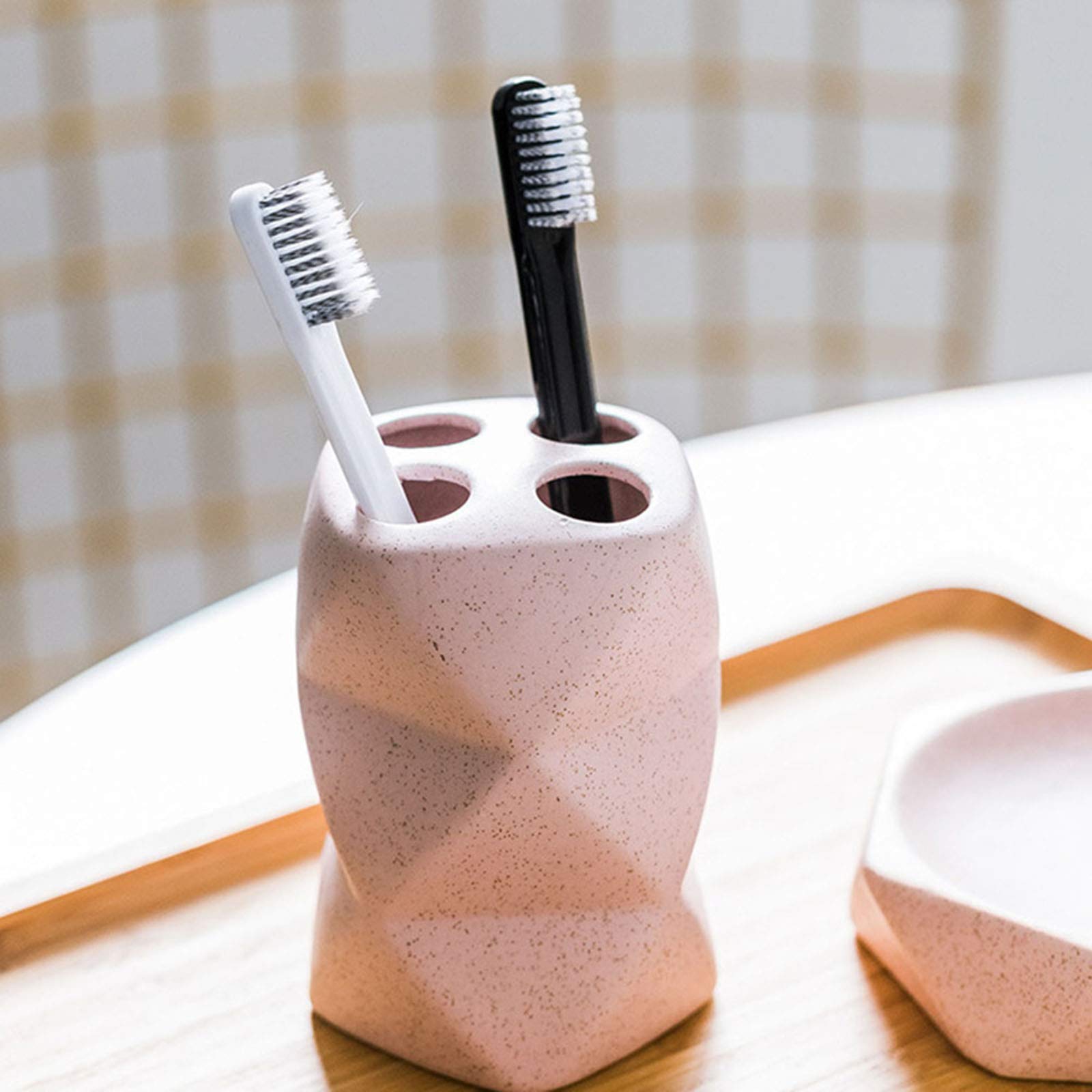 Keramik Bad-Accessoires-Set Bad Toilette Hotelbad Waschset 4-5-6 Stück Set Tumbler Seifenschale Seifenspender Zahnbürstenhalter Mundwasserbecher,Rosa,4 Piece Set
