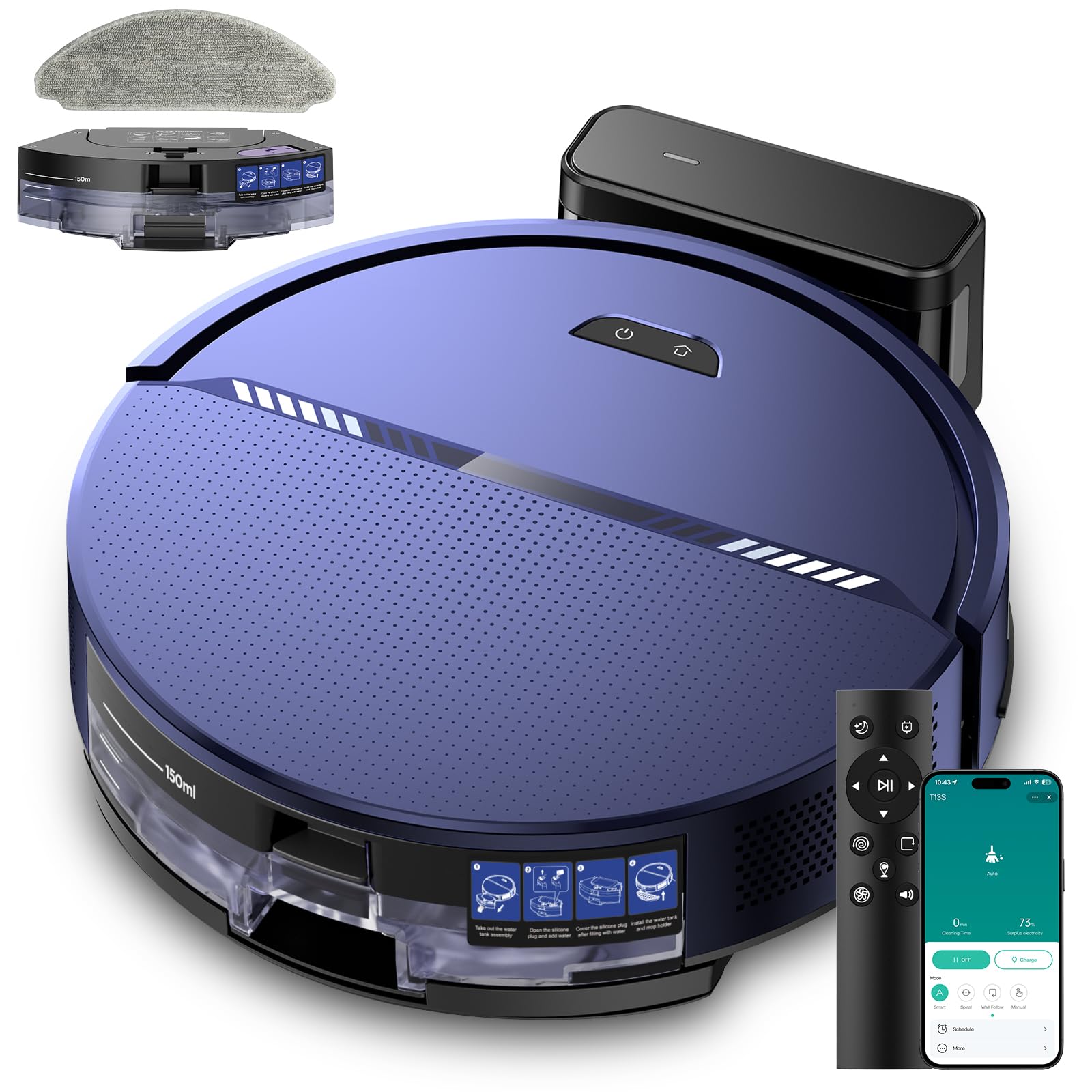 Photo 1 of XIEBro Life Robot Vacuum and Mop Combo, 8000Pa Suction Automatic Vacuum Robot with Mop 2 in 1, APP/Voice/Remote Control, Self-Charging, Slim, Ideal for Hard Floor, Pet Hair, Carpet