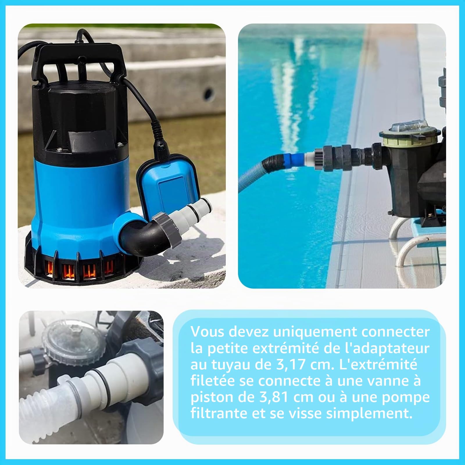 Lot de 2 adaptateurs de tuyau de piscine - Adaptateur pour tuyau de piscine de 32 et 38 mm de diamètre - Avec filetage intérieur à visser