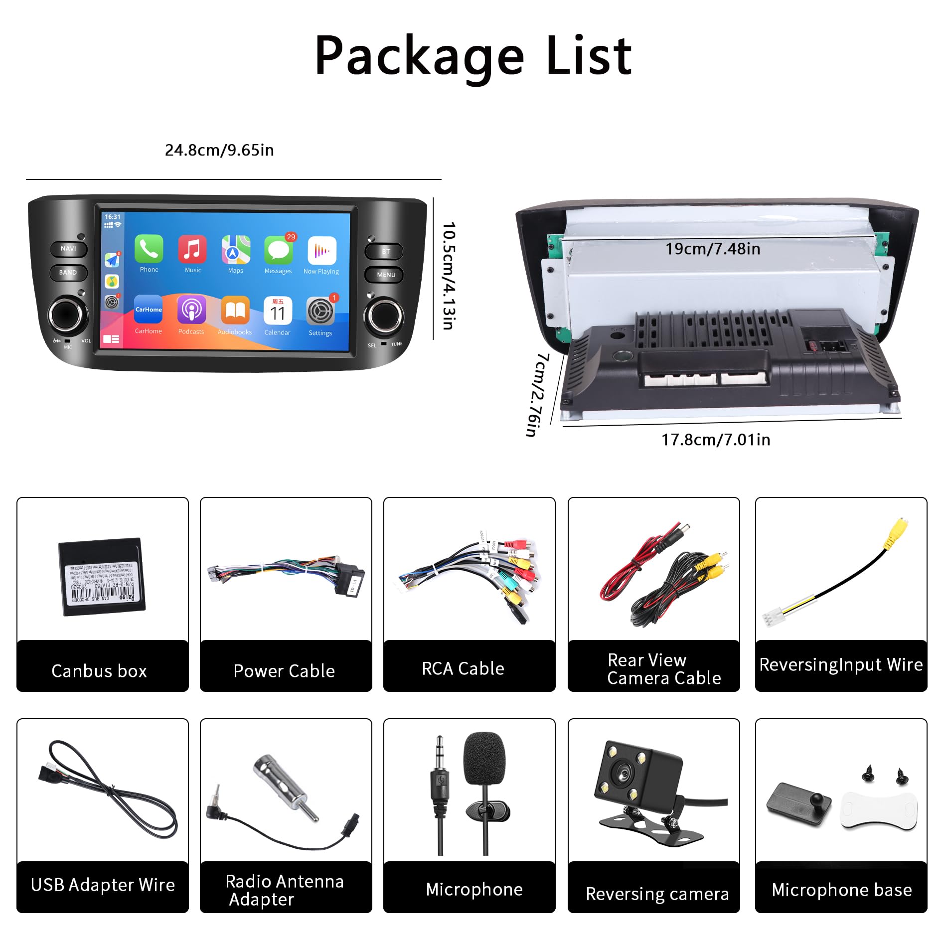 Radio de Coche Fiat Punto (2010-2016) / Linea (2012-2015) Wireless CarPlay&Android Auto Stereo Auto Bluetooth 7 con Pantalla para Táctil con FM/GPS/SWC/Mirror Link (Lling-Fiat Punto)