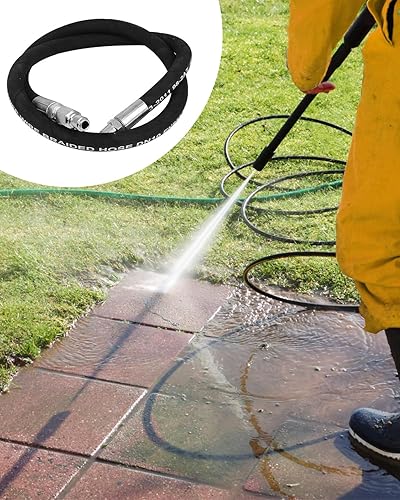 Vista 22 de OCPTY Manguera de lavado a presión de agua caliente 3/8" x 50ft 6000psi 2-Braid R2 Negro