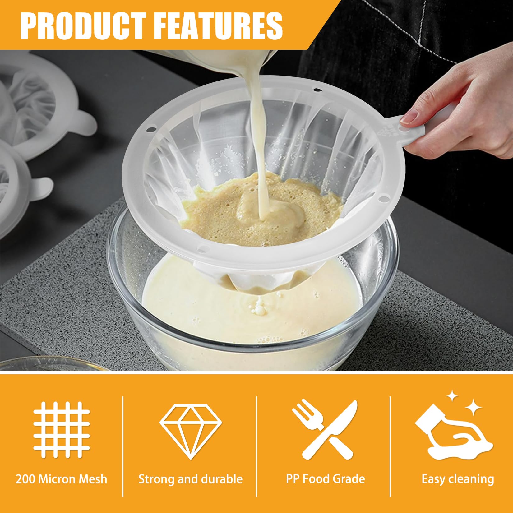 3 Piece Fine Mesh Strainer Set | Kitchen Filter Sieve For Coffee Tea Milk