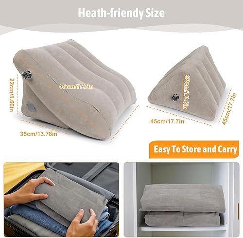 Miniatura 6 de Juego de almohadas inflables de cuña para cama, 2 almohadas ajustables para sentarse con funda de malla extraíble, soporte poscirugía para aliviar