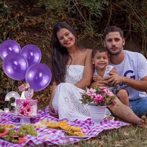 Miniatura 7 de Paquete de 120 globos de color morado perla, globos de látex brillantes de 12 pulgadas de color morado real para cumpleaños, boda, baby shower,