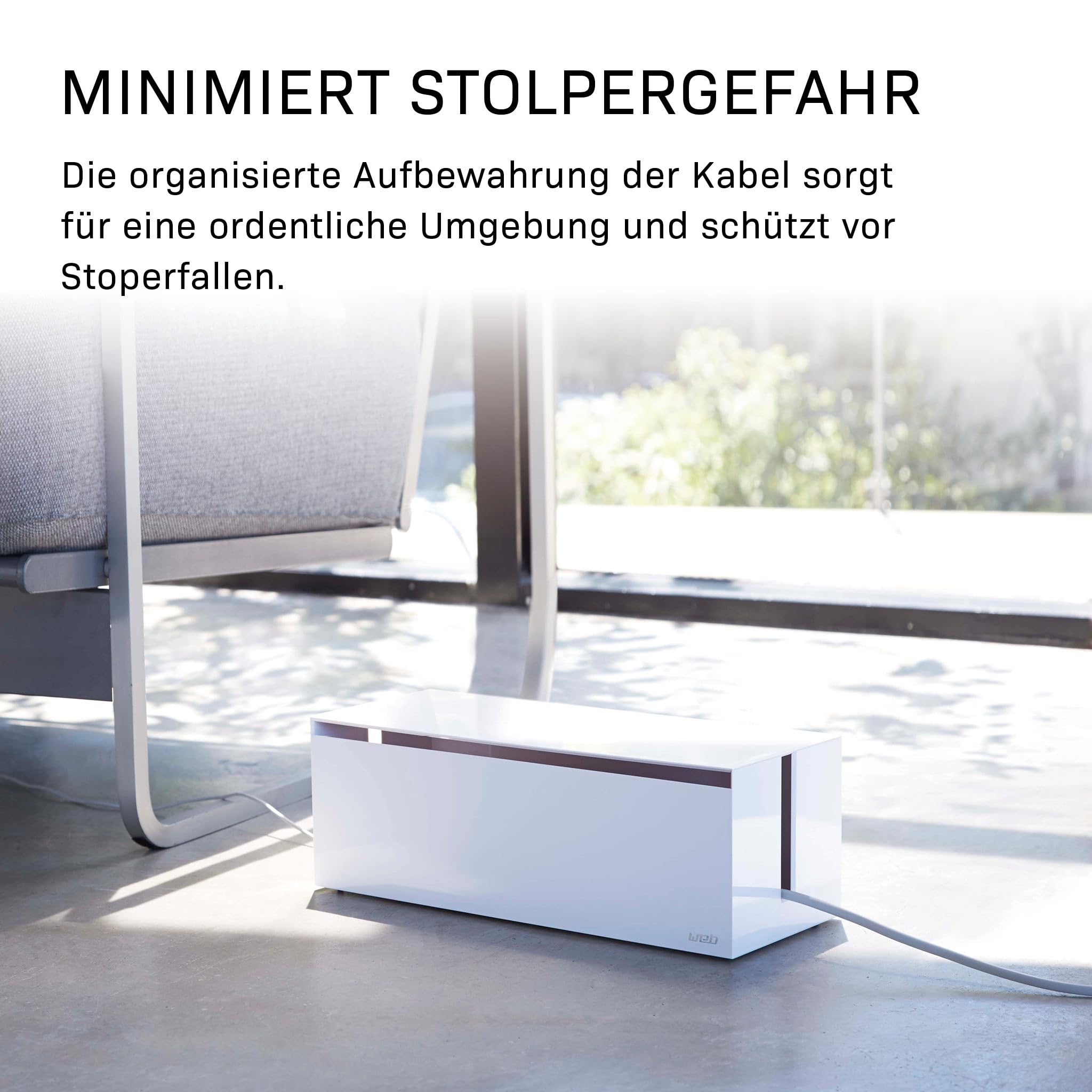Yamazaki Web Kabelbox aus PC-ABS-Harz - mit Deckel, für Kabel/Steckdosenleisten/Ladekabel, modern - 15,5 x 40 x 14,5 cm, Japanisches Design, weiß