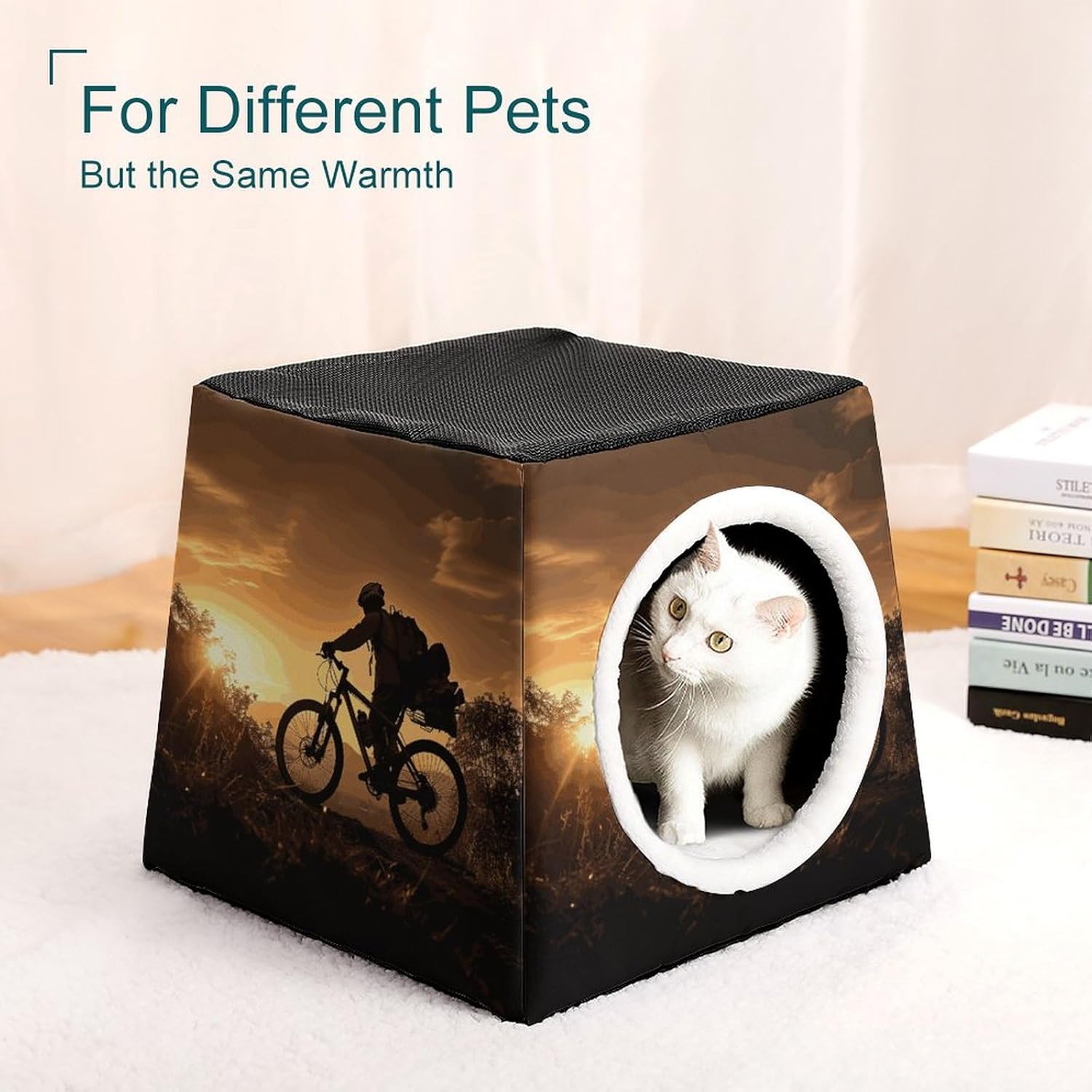 Pet Sleeping Nest Bed, Mountain Bike in The Evening Printed Dog House Cat Nest, Winter Pet House are Suitable for Most Cats, Dogs, and Other Small Pets