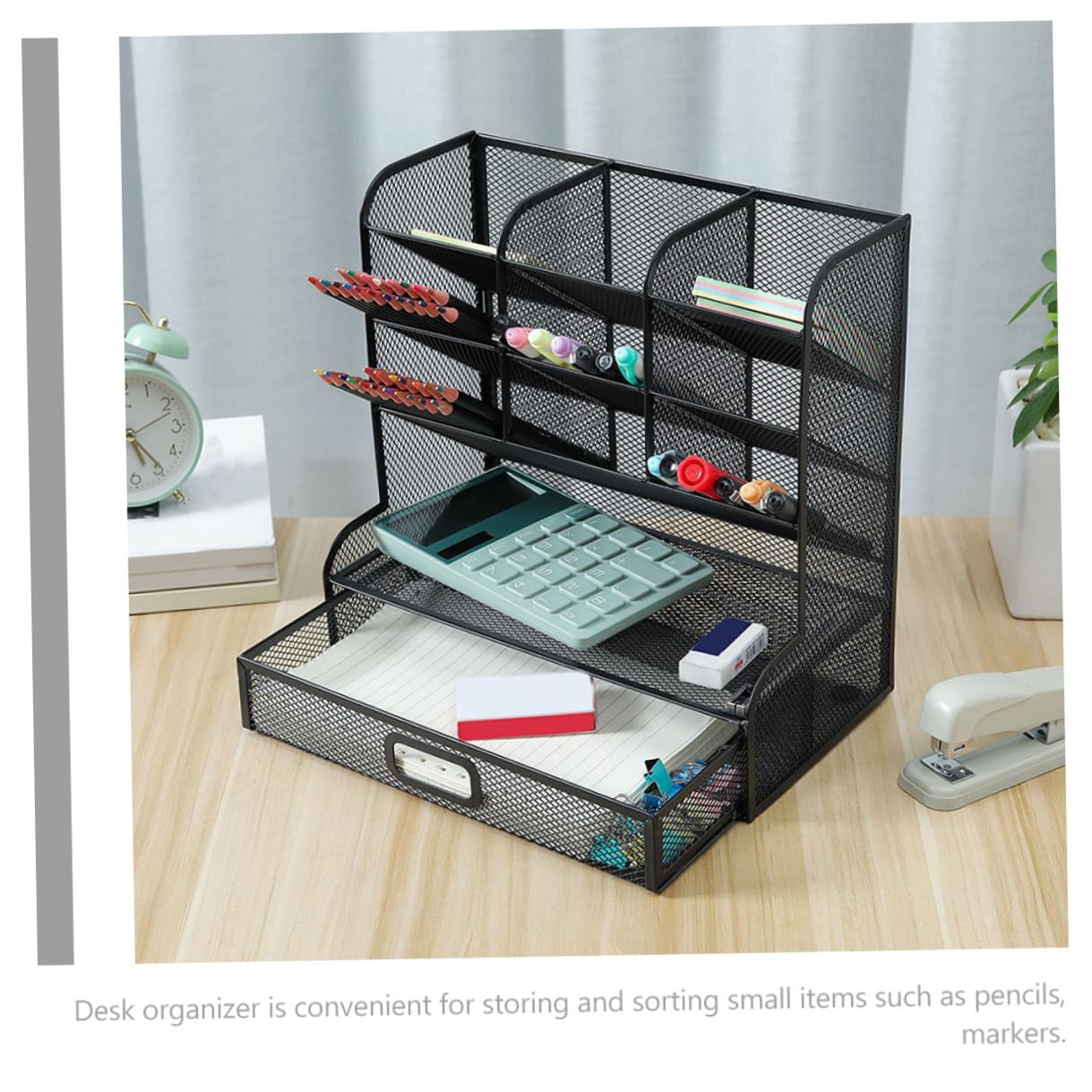 POPETPOP Organizer da Scrivania in Metallo Multifunzionale con Scomparti Portapenne Inclinato per Ufficio Studio e Camera Compatto e Leggero per Cancelleria e Piccoli Oggetti