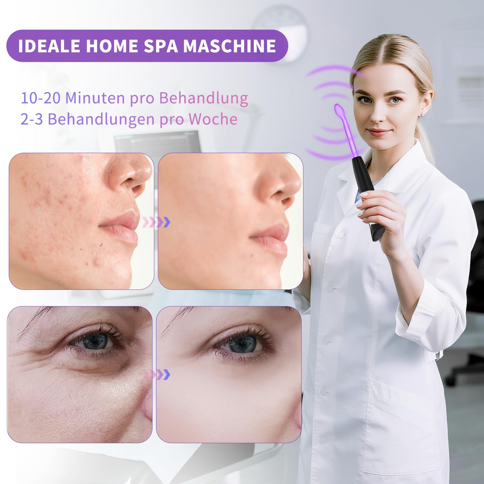 Barra de alta frecuencia para la cara, iklestar Barra de alta frecuencia con 6 tubos de vidrio, Kit de máquina facial portátil para uso doméstico